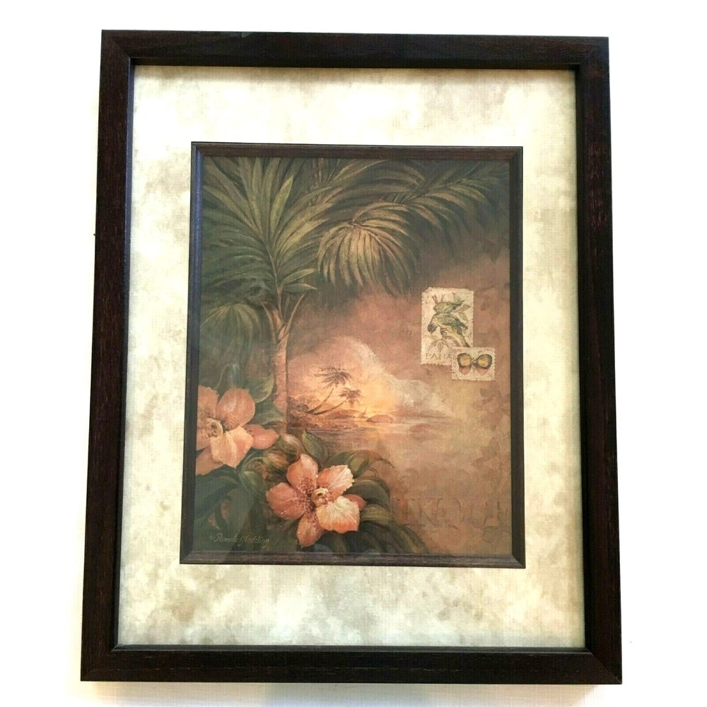 Pamela Gladding Framed Matted Print Tropical Floral Palm Tree West Indies Sunset